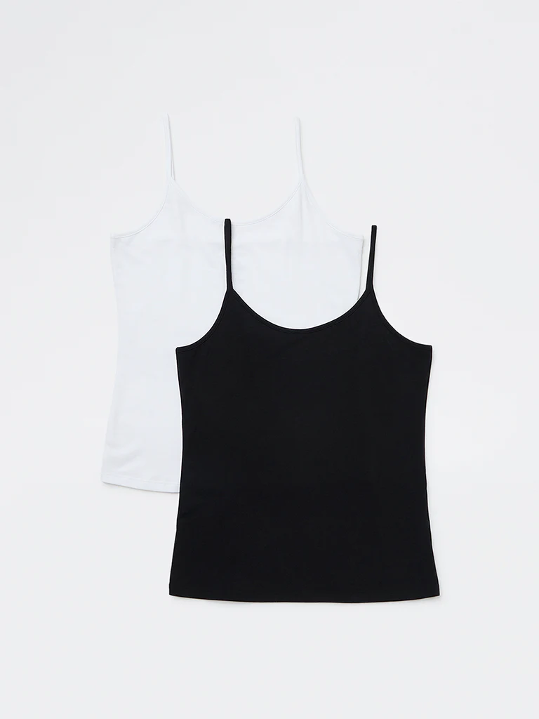 Wunderlove Black Cotton-Blend Camisoles - Pack of 2 - Image 2