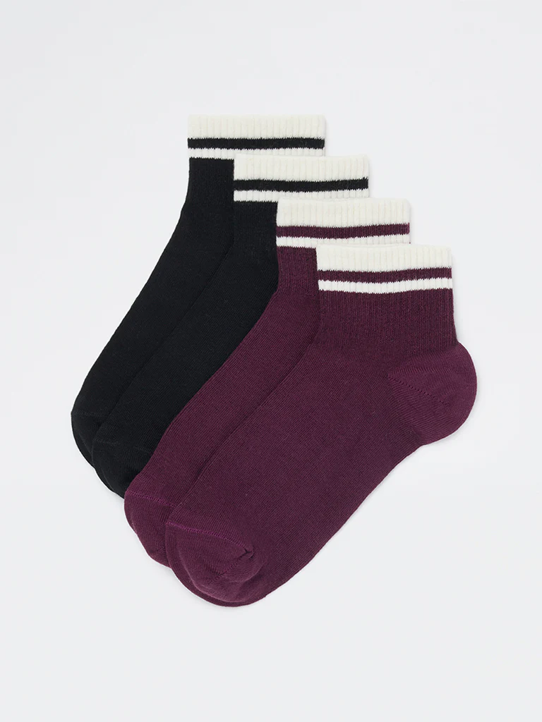 Wunderlove Black Cotton-Blend Socks - Pack of 2 - Image 2