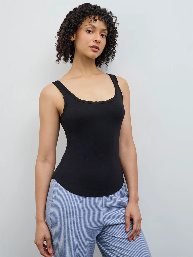 Wunderlove Black Cotton Tank Top - Image 2