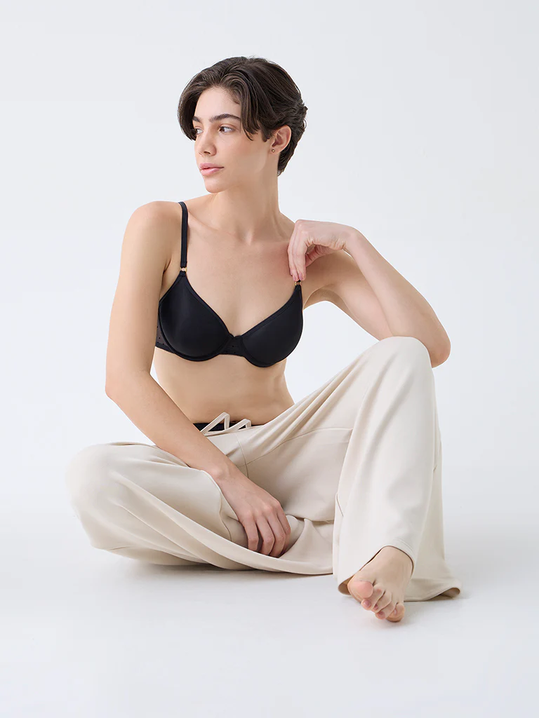 Wunderlove Black Dotted Underwired Mesh Bra - Image 3