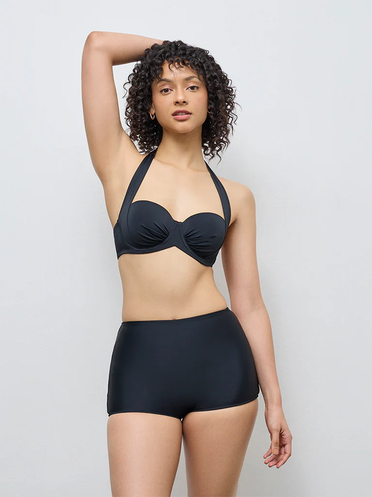Wunderlove Black Halter-Neck Underwired Balconette Bra