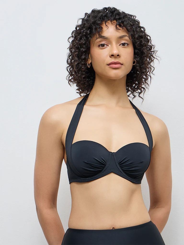 Wunderlove Black Halter-Neck Underwired Balconette Bra - Image 2