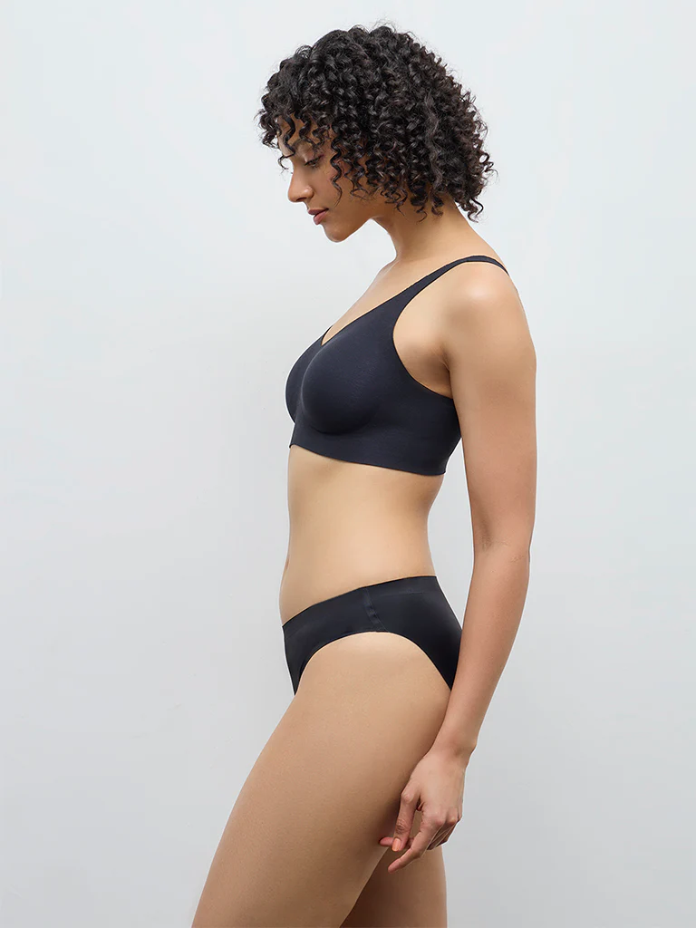 Wunderlove Black Invisible Cotton-Blend Padded Bra
