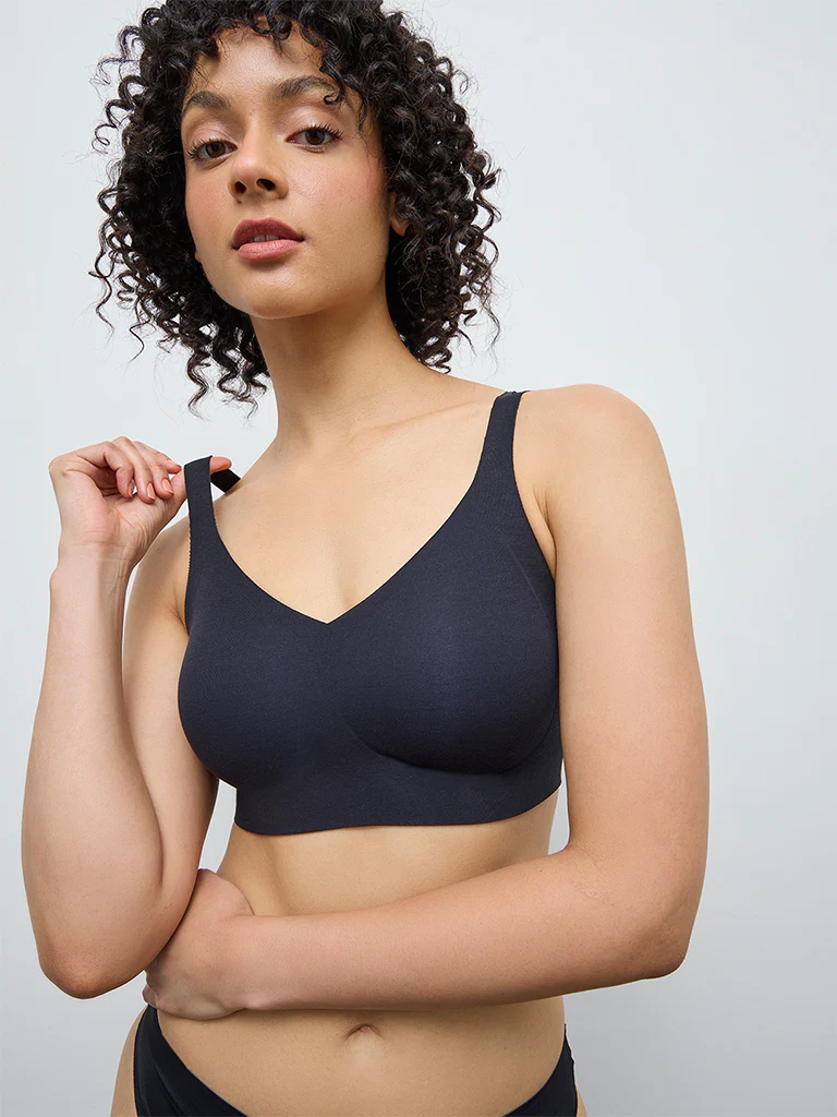 Wunderlove Black Invisible Cotton-Blend Padded Bra - Image 2