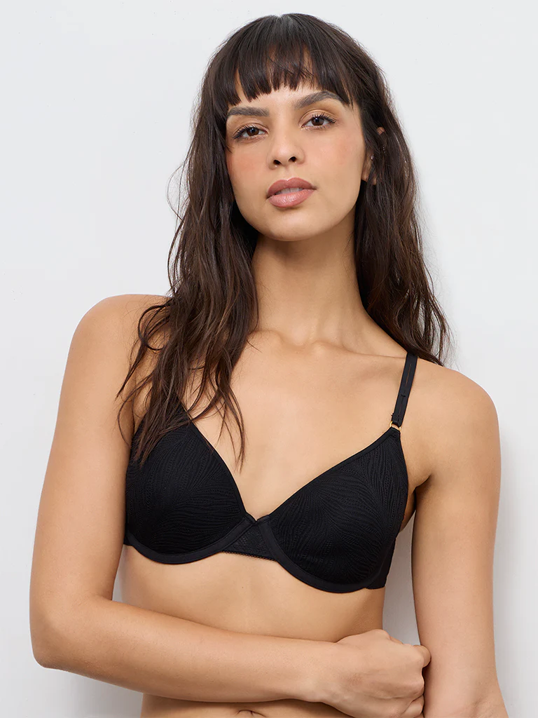 Wunderlove Black Lace-Detail Underwired Spacer Bra - Image 2