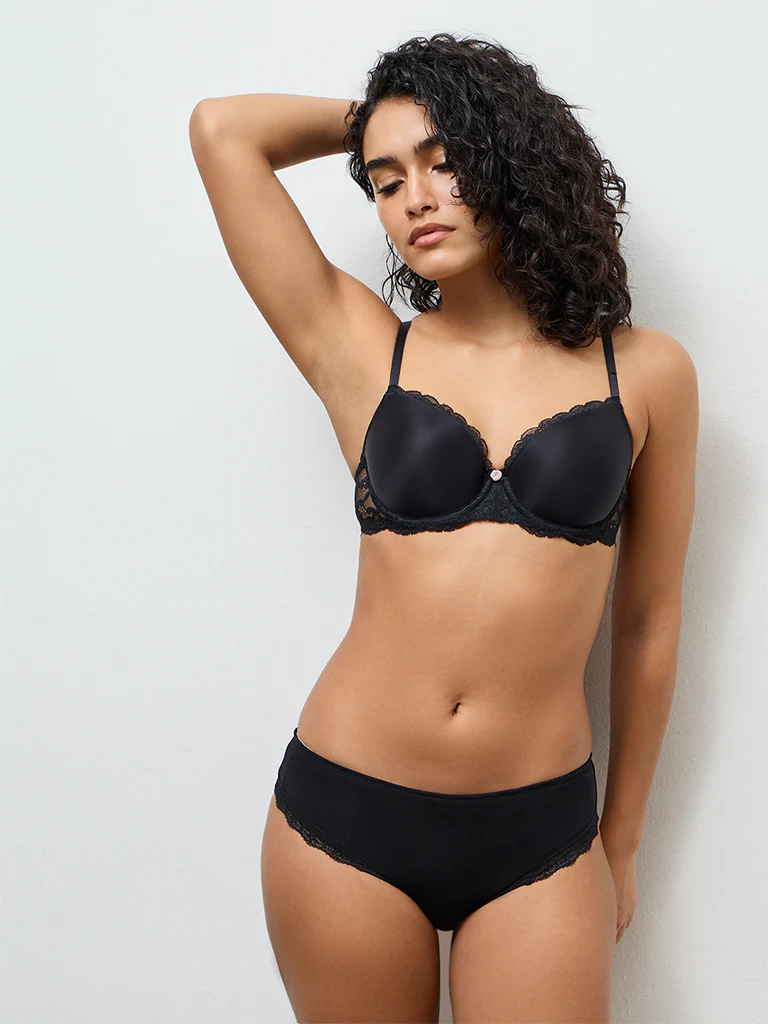 Wunderlove Black Lace-Detailed Cotton-Blend Hipster Briefs - Pack of 2