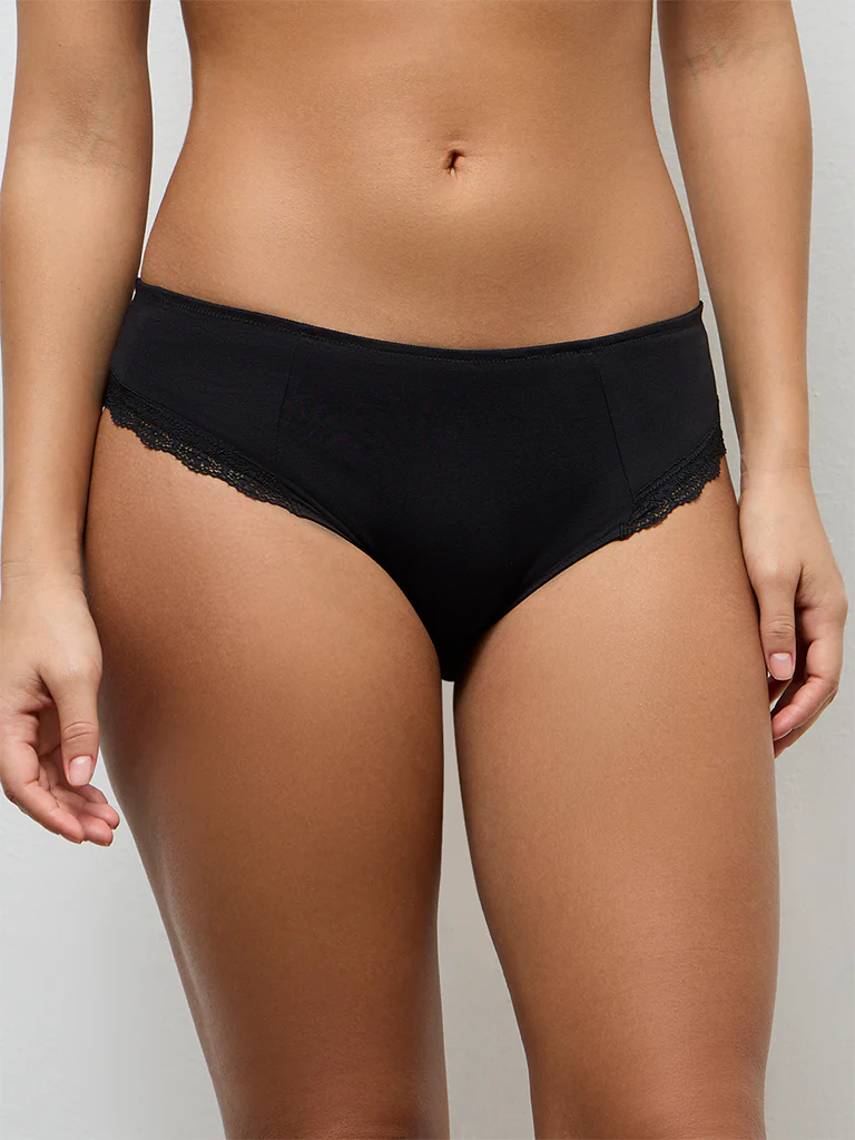 Wunderlove Black Lace-Detailed Cotton-Blend Hipster Briefs - Pack of 2 - Image 3