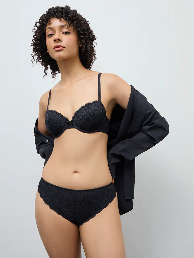 Wunderlove Black Lace-Detailed Cotton-Blend Underwired Bra