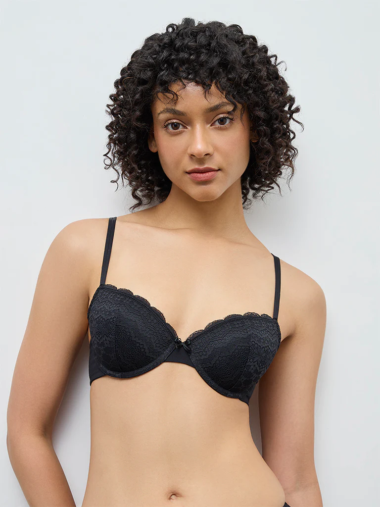 Wunderlove Black Lace-Detailed Cotton-Blend Underwired Bra - Image 2