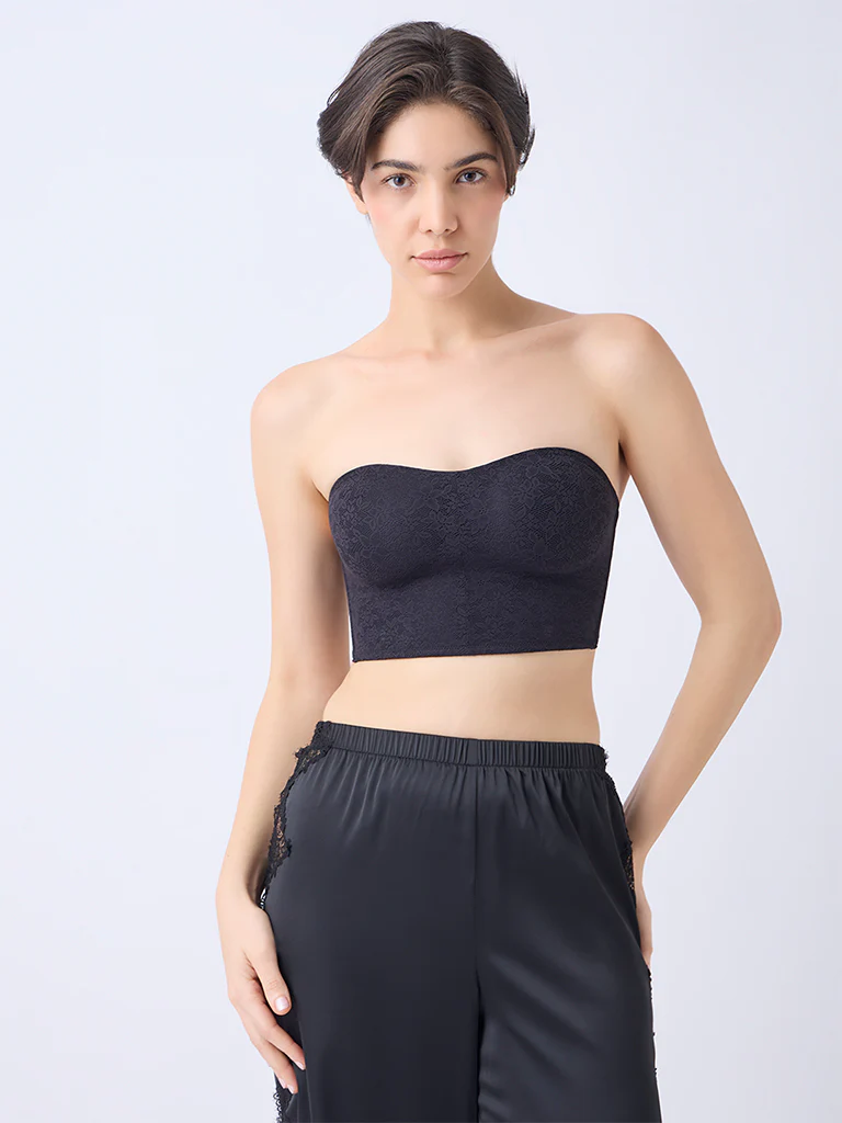 Wunderlove Black Lace Invisible Super grip Padded Bra