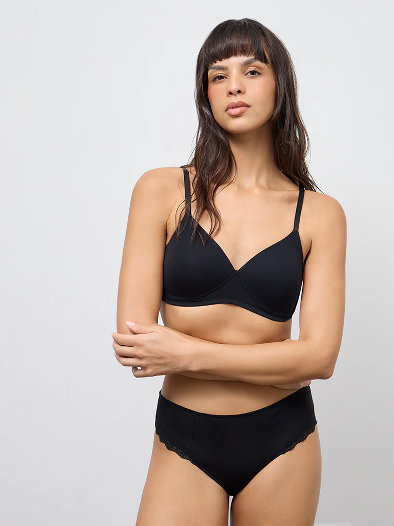 Wunderlove Black Padded Cotton-Blend Bra