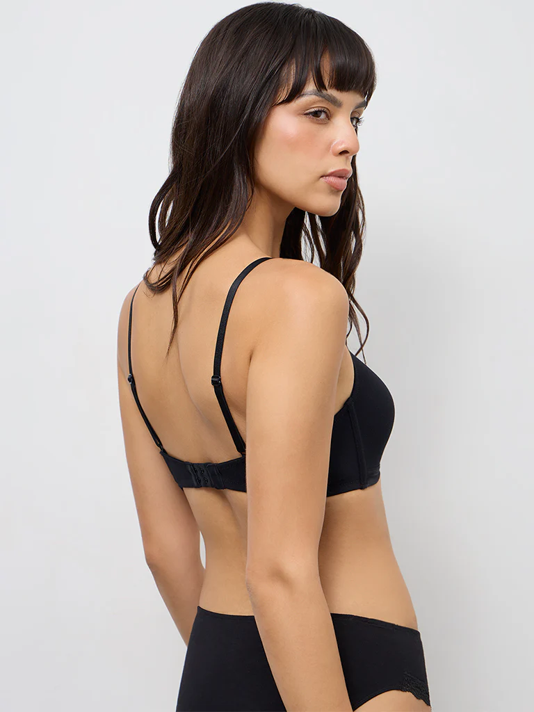 Wunderlove Black Padded Cotton-Blend Bra - Image 4