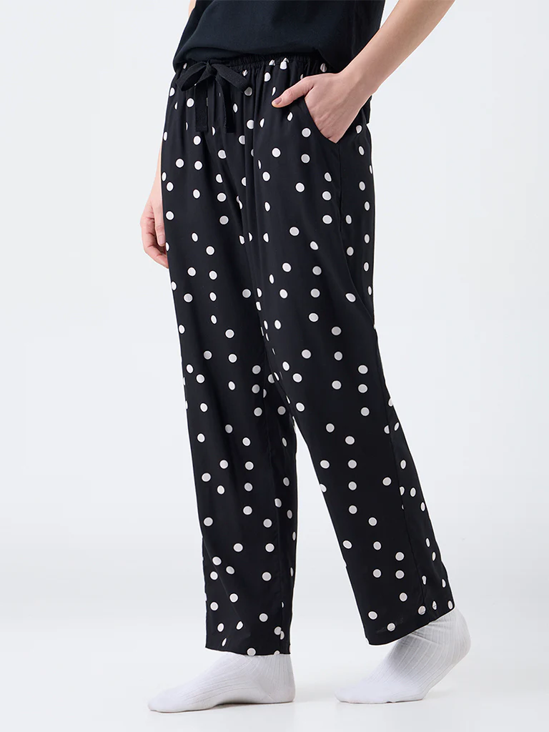 Wunderlove Black Polka Dots High-Rise Pants - Image 2