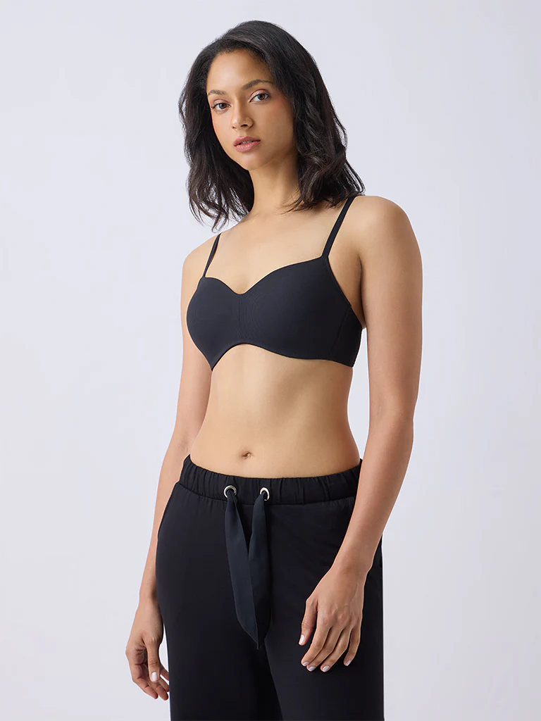 Wunderlove Black Ribbed Padded Bra - Image 2