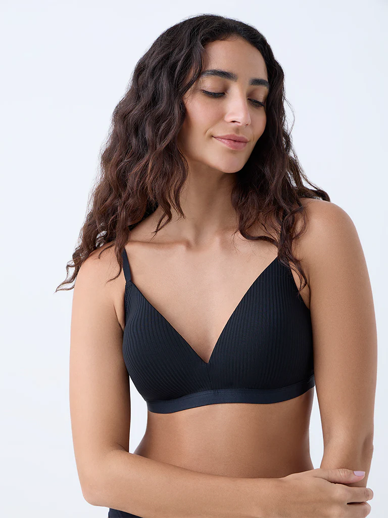 Wunderlove Black Self-Striped Padded Bra - Image 2