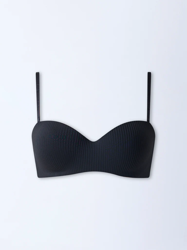 Wunderlove Black Self-Striped Underwired Strapless Bra - Image 5