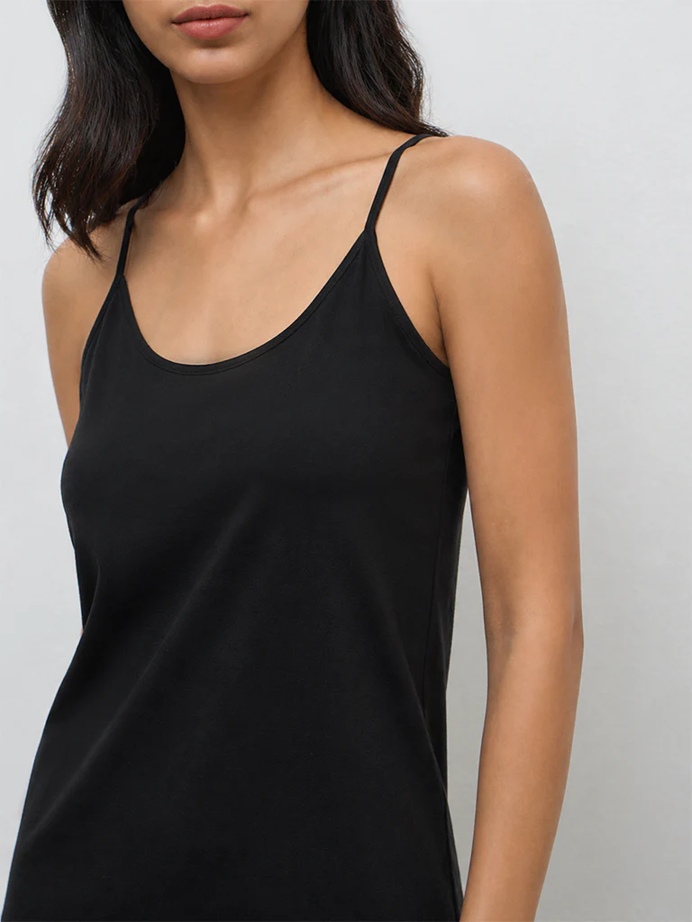 Wunderlove Black Solid Cotton-Blend Slip Dress - Image 3