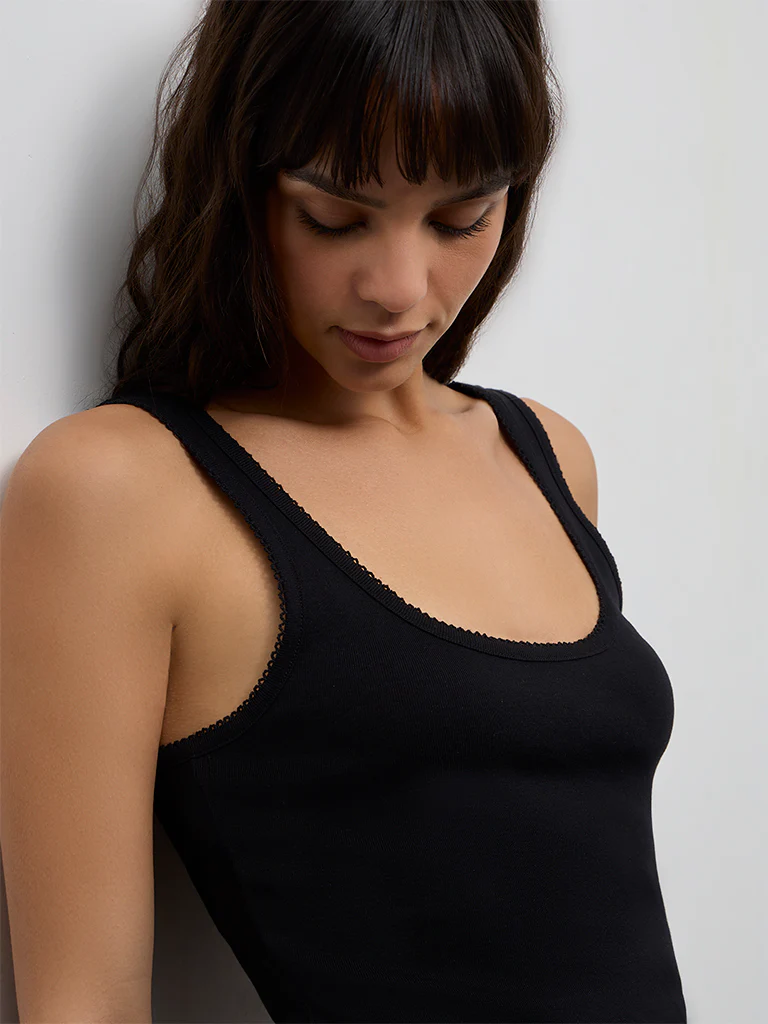 Wunderlove Black Solid Cotton Camisole - Image 3