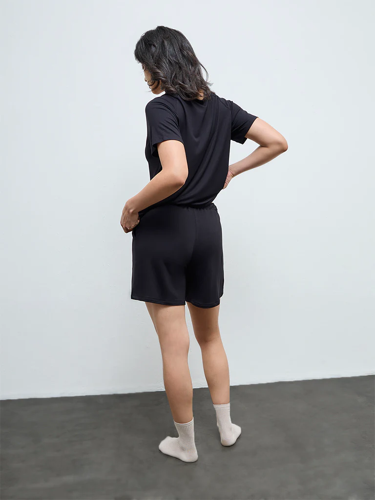 Wunderlove Black Solid High-Rise Cotton-Blend Shorts - Image 4