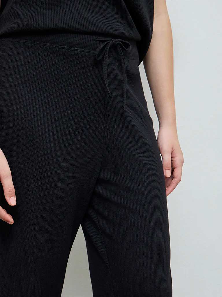 Wunderlove Black Waffle-Textured High-Rise Pants - Image 3