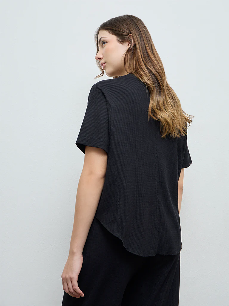 Wunderlove Black Waffle-Textured Top - Image 4