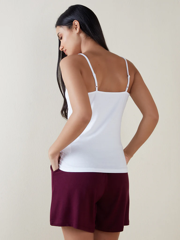 Wunderlove Black and White Cotton Blend Camisoles - Pack of 2 - Image 3