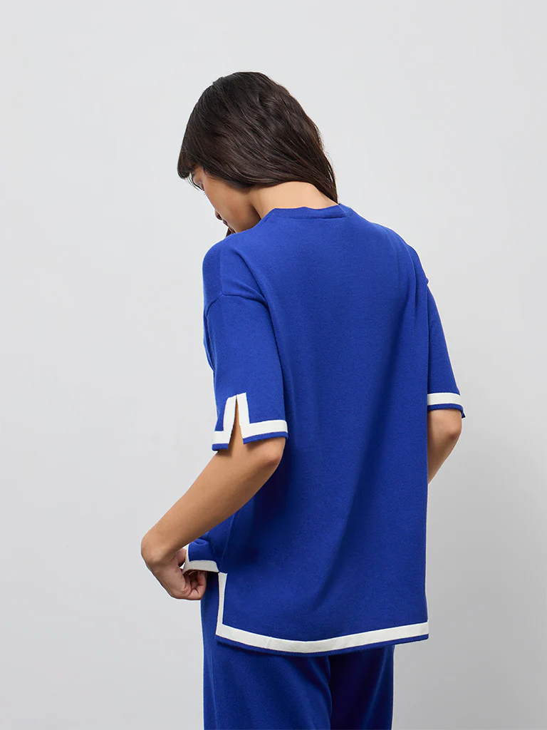 Wunderlove Blue Contrast-Detail Top - Image 4