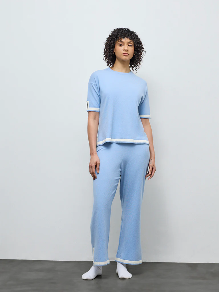 Wunderlove Blue Contrast Detailed High-Rise Pants