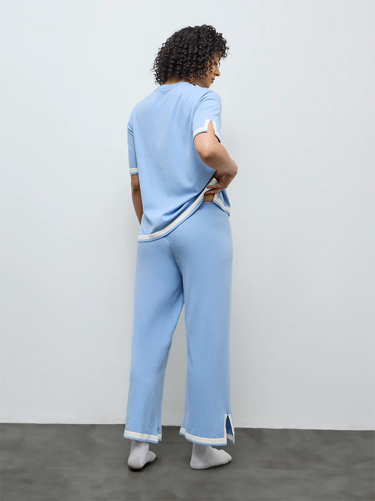 Wunderlove Blue Contrast Detailed High-Rise Pants - Image 4