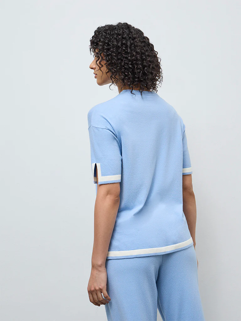 Wunderlove Blue Contrast Detailed Top - Image 4