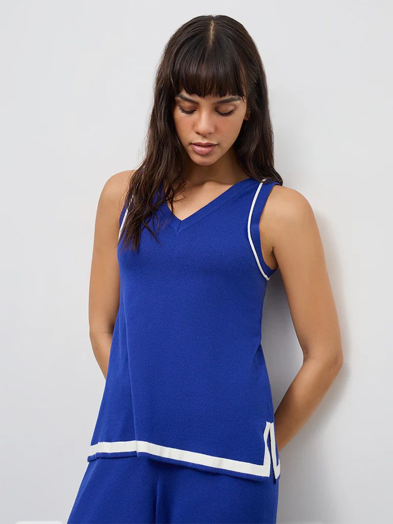 Wunderlove Blue Contrast Detailed Top - Image 2