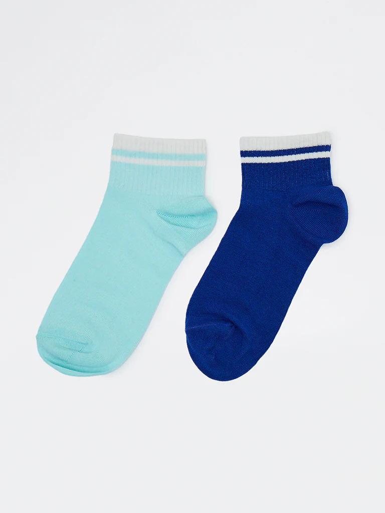 Wunderlove Blue Cotton-Blend Ankle-Length Socks - Pack of 2