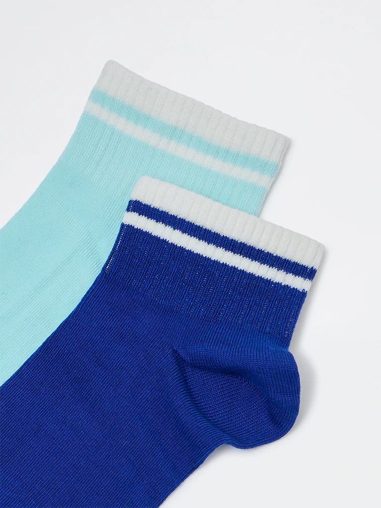 Wunderlove Blue Cotton-Blend Ankle-Length Socks - Pack of 2 - Image 3