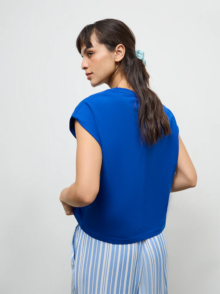 Wunderlove Blue Cotton T-Shirt - Image 4