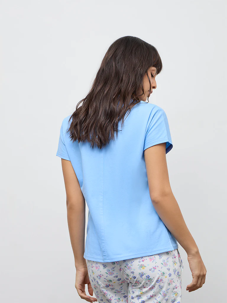 Wunderlove Blue Cotton T-Shirt - Image 4