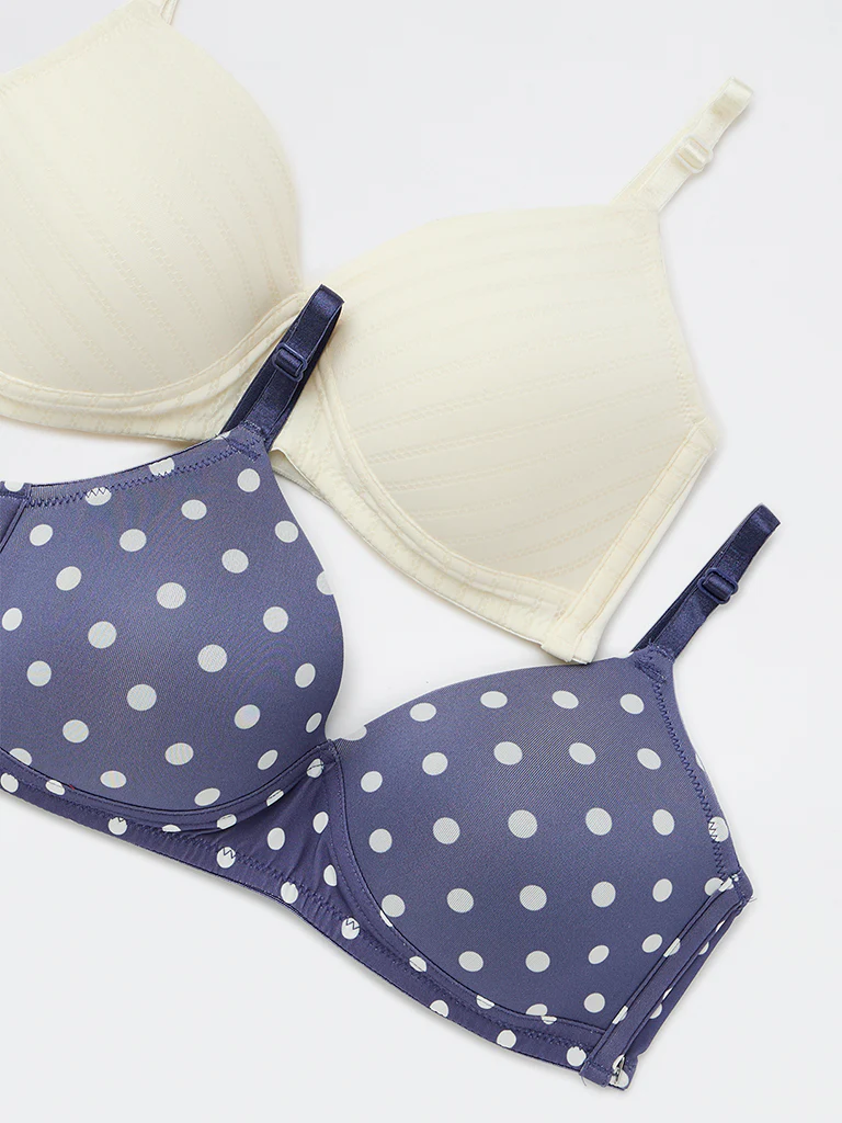 Wunderlove Blue Self-Striped Underwired Bra - Pack of 2 - Image 7