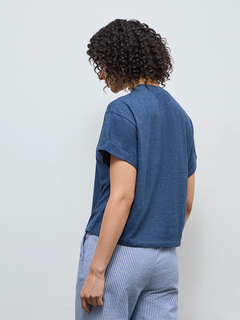 Wunderlove Blue Solid Cotton-Blend Top - Image 4