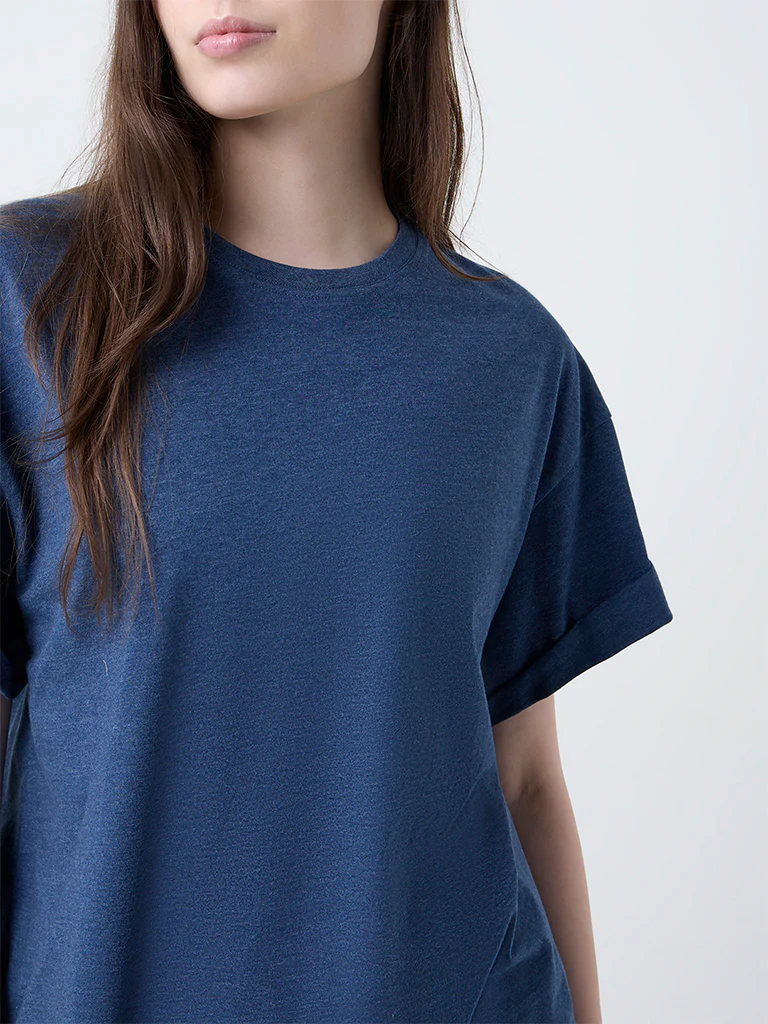 Wunderlove Blue Solid Crewneck T-Shirt - Image 3