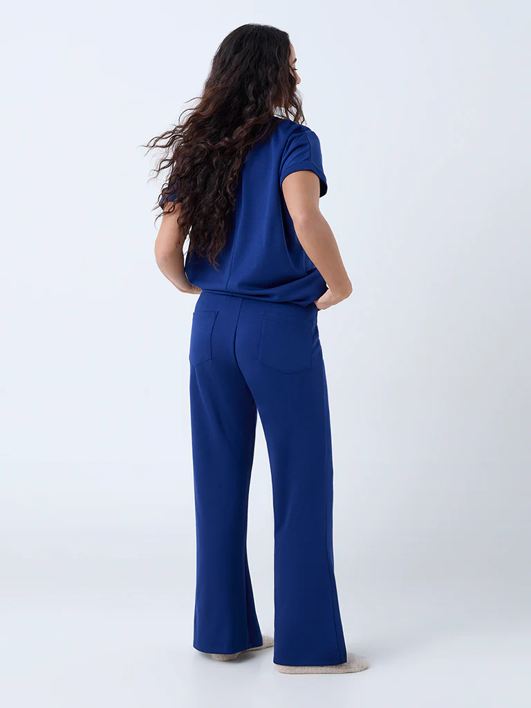 Wunderlove Blue Solid High-Rise Pants - Image 4