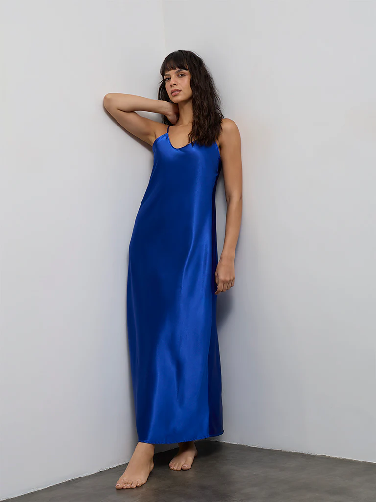 Wunderlove Blue Solid Slip Dress - Image 2
