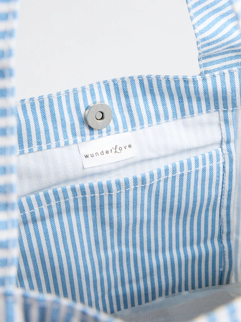 Wunderlove Blue Stripe-Printed Canvas Tote Bag - Image 3