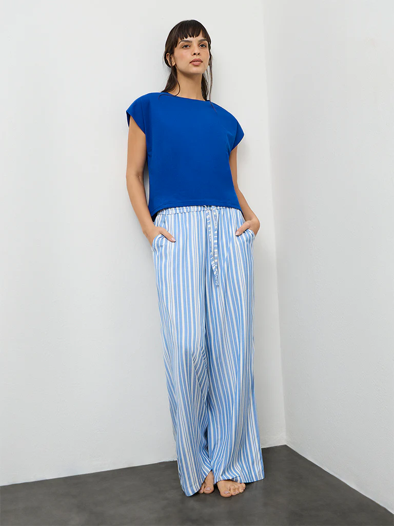 Wunderlove Blue Striped High-Rise Pyjamas