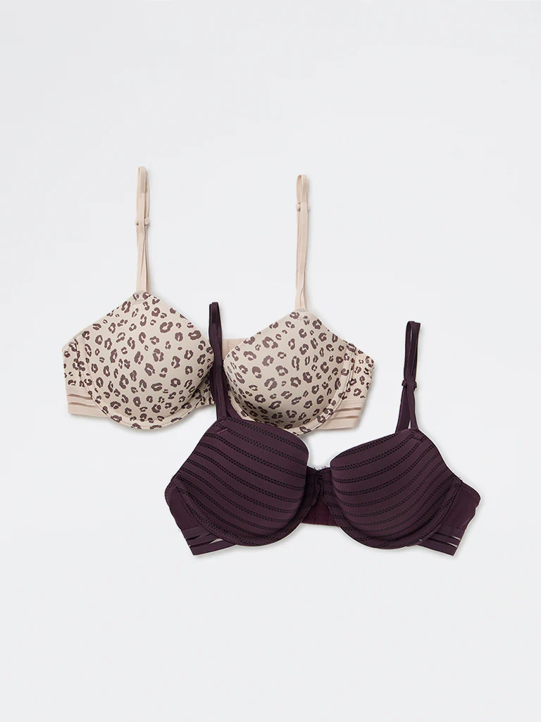 Wunderlove Brown Animal Printed Underwired Bra - Pack of 2 - Image 2
