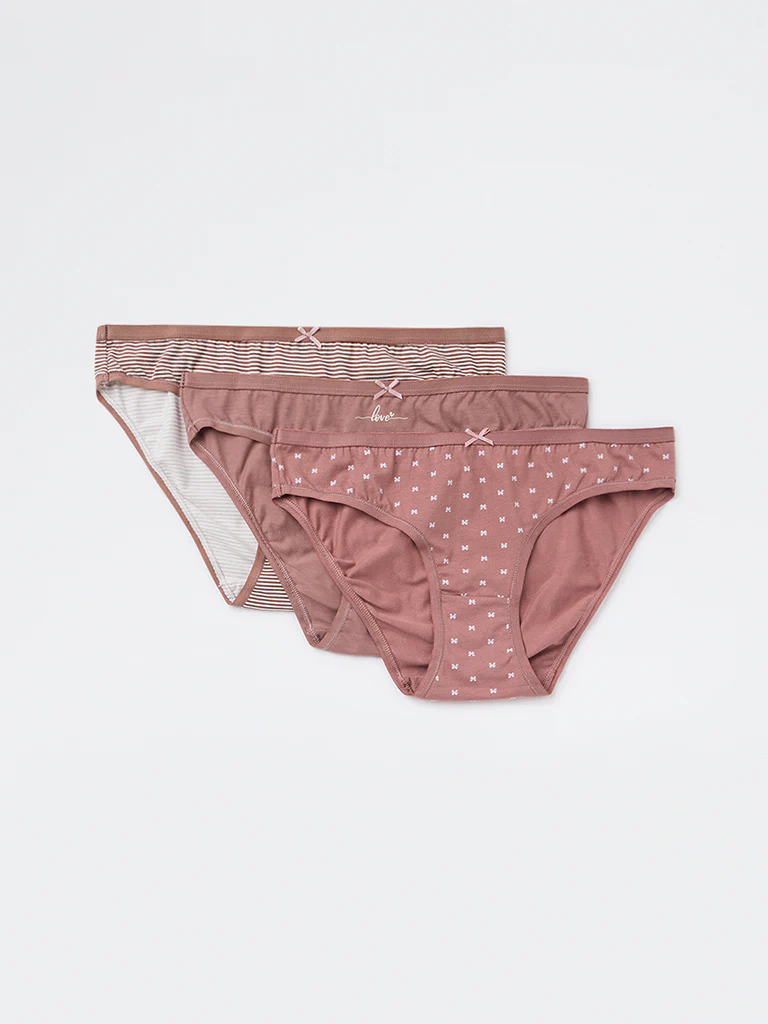 Wunderlove Brown Bikini Cotton-Blend Briefs - Pack of 3 - Image 2