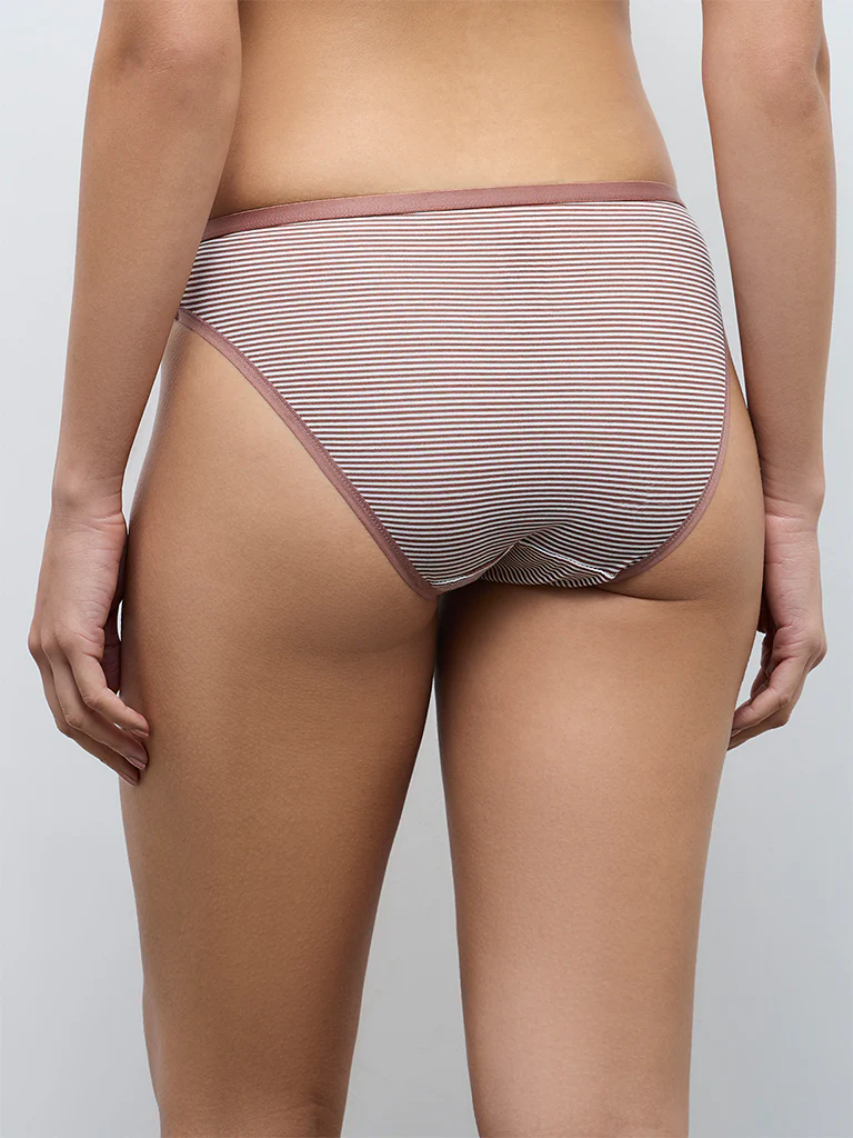 Wunderlove Brown Bikini Cotton-Blend Briefs - Pack of 3 - Image 5