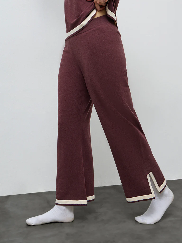 Wunderlove Brown Contrast Detailed High-Rise Pants - Image 2