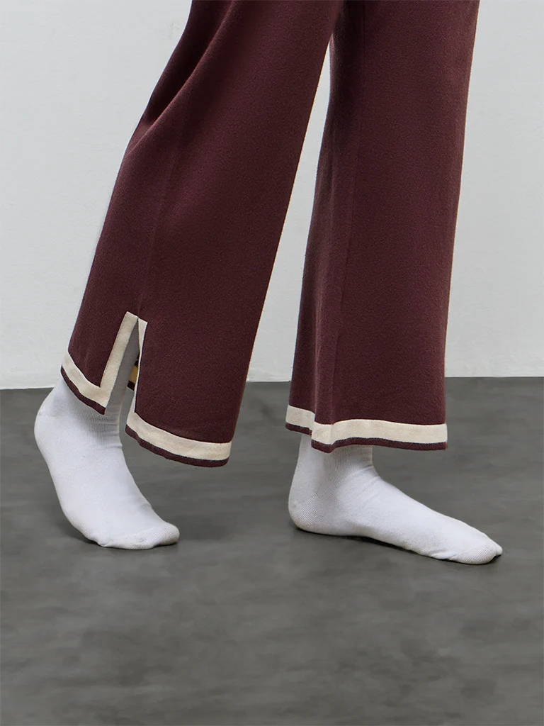 Wunderlove Brown Contrast Detailed High-Rise Pants - Image 3