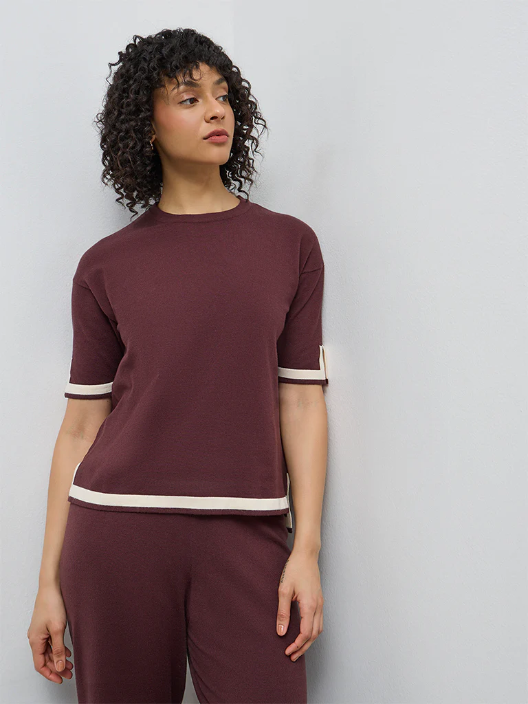 Wunderlove Brown Contrast Detailed Top