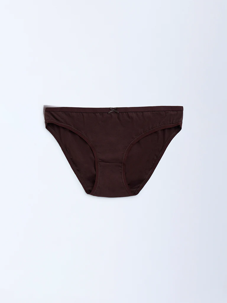 Wunderlove Brown Cotton-Blend Bikini Briefs – Pack of 3 - Image 4