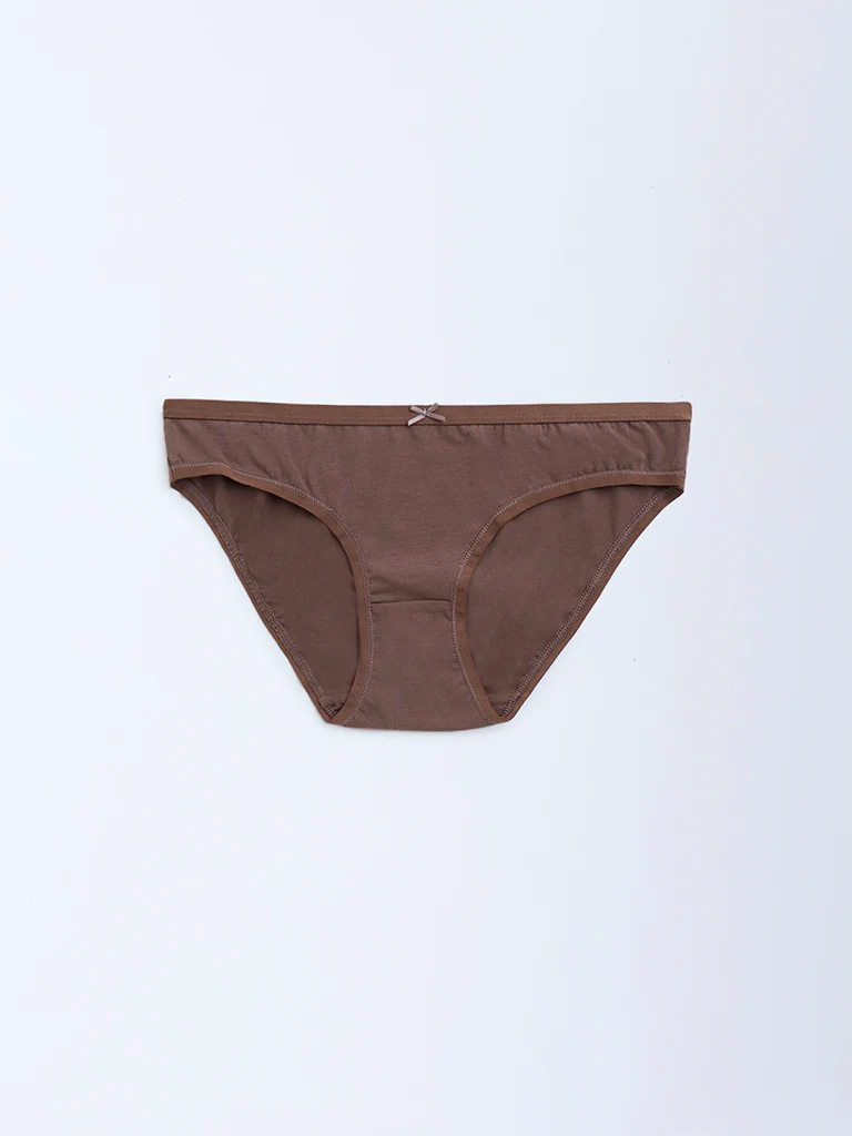 Wunderlove Brown Cotton-Blend Bikini Briefs – Pack of 3 - Image 5
